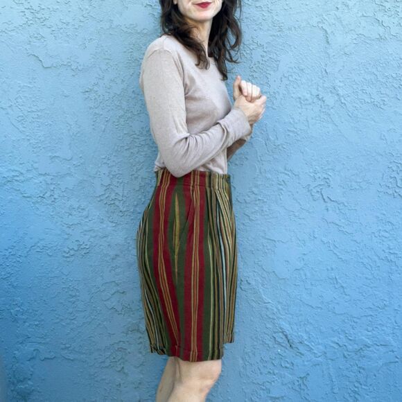 Vintage Striped Culottes Linen Shorts Long in Size 10 Preppy Schoolgirl Clothing - Picture 3 of 12